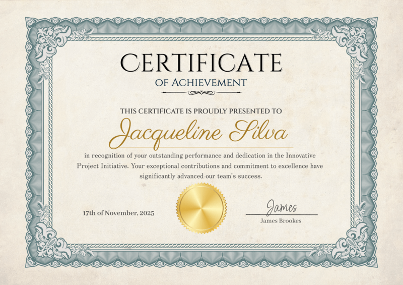 Ivory Victorian Vintage Certificate template with an ornate border on a parchment background