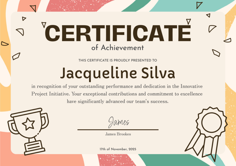Achievement Awards Certificate template in colourful vintage style with ribbon banner accents
