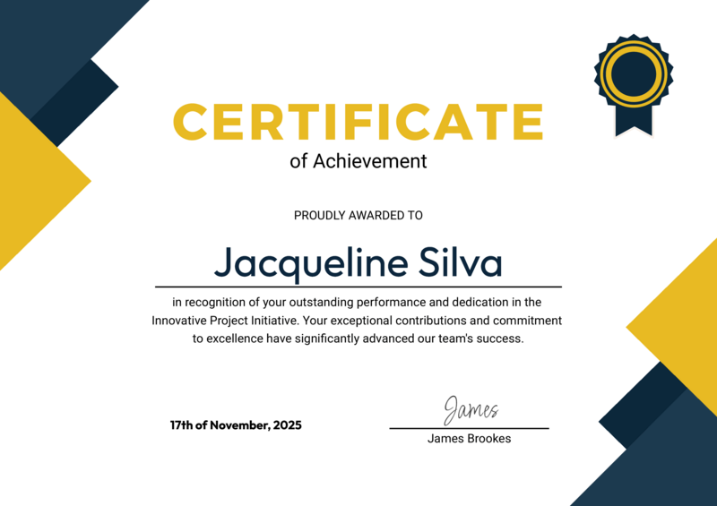 Yellow Geometry Training Awarding Certificate template with bright yellow geometric accents
