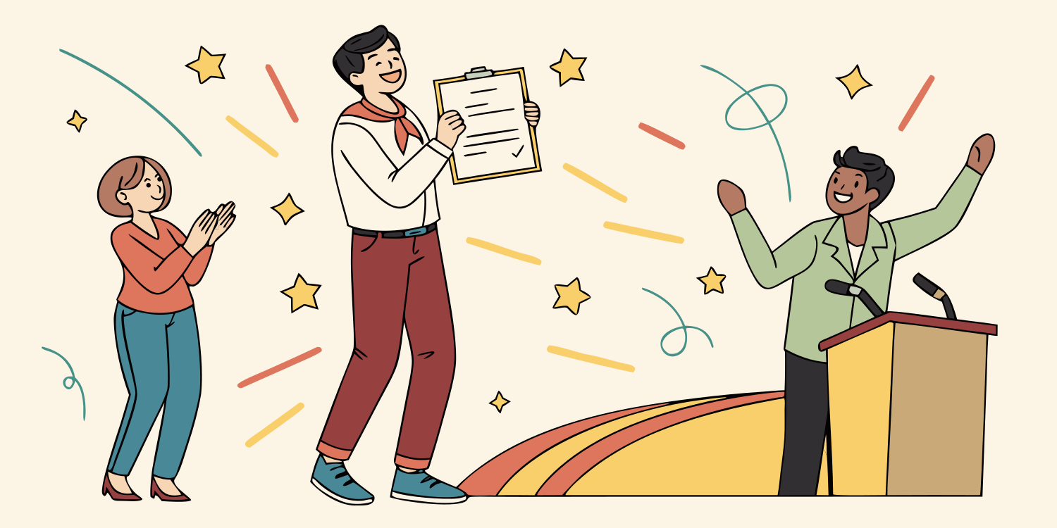 An employee is holding a certificate