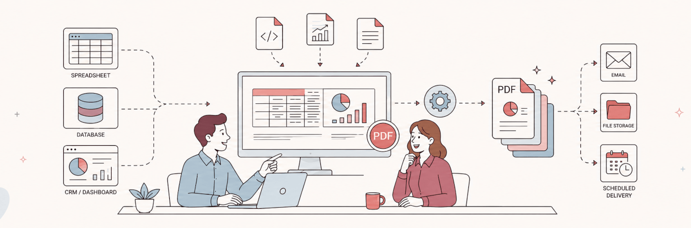 Reporting automation for PDF reports and business workflows