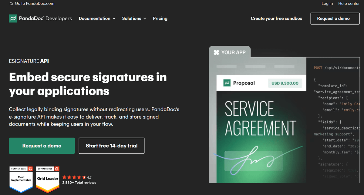 PandaDoc eSignature API developer page