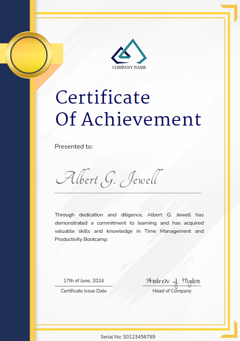 Classic and Elegant Gold Certificate of Completion