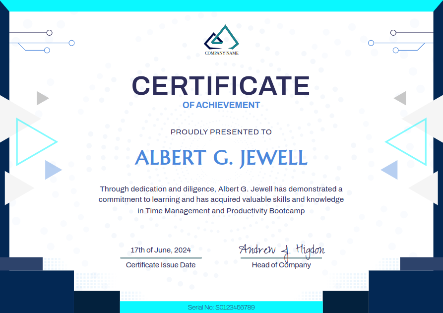 Futuristic Blue Certificate of Completion