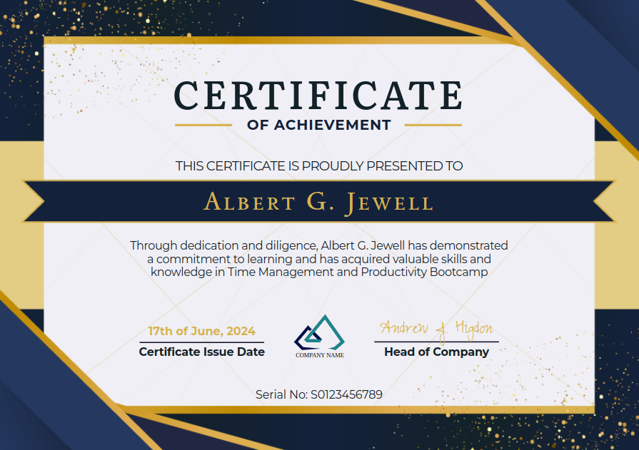 Luxurious and Elegant Gold Certificate of Completion