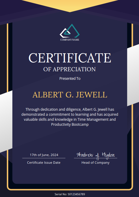 Luxurious and Modern Blue Certificate of Completion